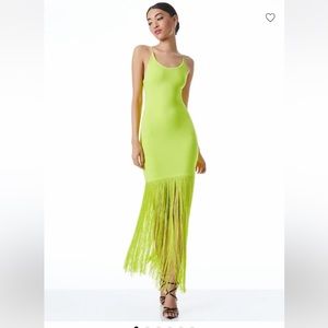 Alice + Olivia Neon Green Fringe Dress, 10